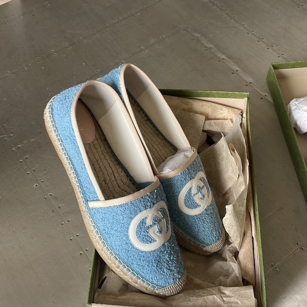 Gucci blue terrycloth fabric espadrilles flats sz 41.5 - Picture 9 of 14